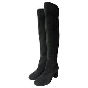 Franco Sarto Boots Womens 8.5M Kerri Leather Thigh High Tall Block Heel Black